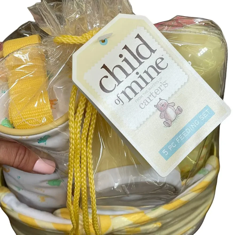 Vintage Carter's Child of Mine Baby Gift Set 5 Piece Feeding Yellow Bag Giraffe